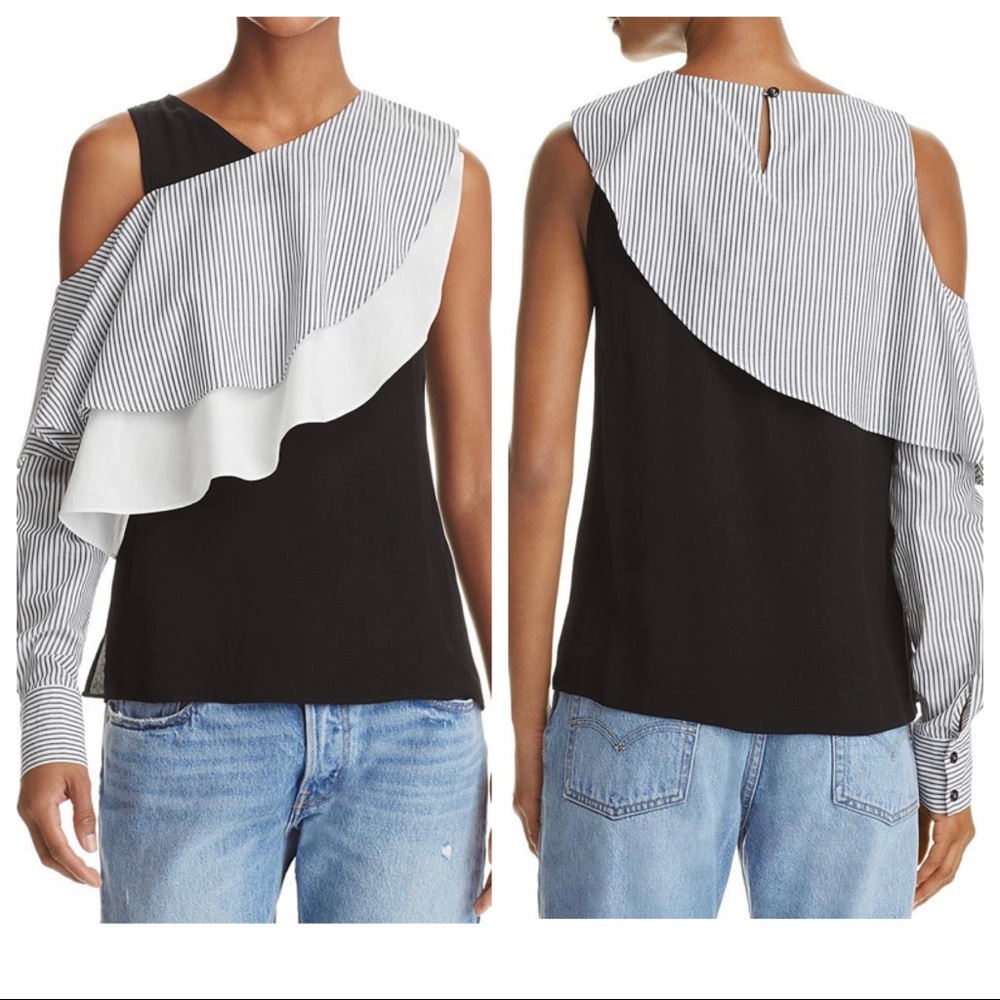 Yigal x AQUA Womens Ruffled Cold Shoulder Blouse